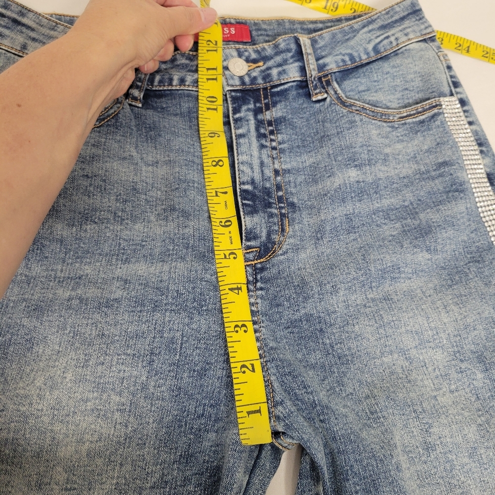 Guess Women's Denim Skinny Jeans with Rhinestones Stripes - Picture 9 of 12
